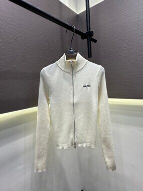 Miu Miu Embroidered Letter Zipper Cardigan